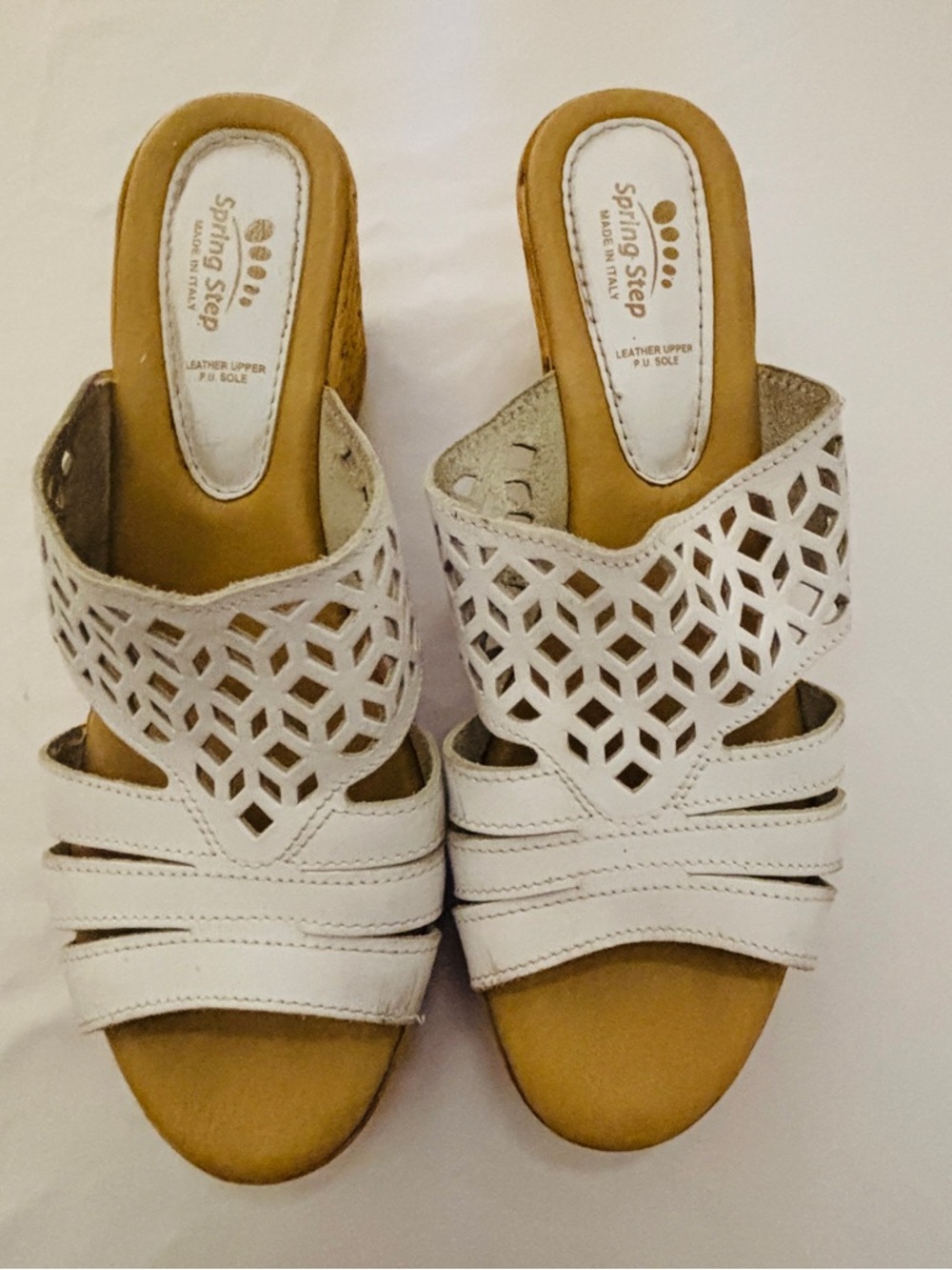Spring Step Vino Wedge White Slip On Sandals Women’s Size 42 US 11